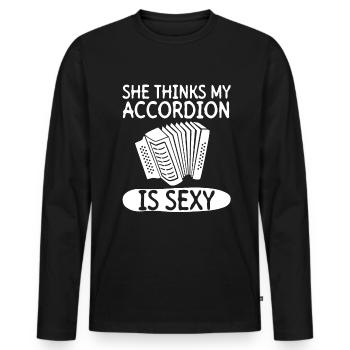 Sie findet mein Akkordeon sexy - Akkordeon - Männer Premium Bio Langarmshirt - Schwarz - Vorne - Nico (187cm)
