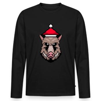 Sanglier Pixélisé Noël - Drôle - T-shirt manches longues Premium bio Homme - noir - Devant - Nico (187cm)