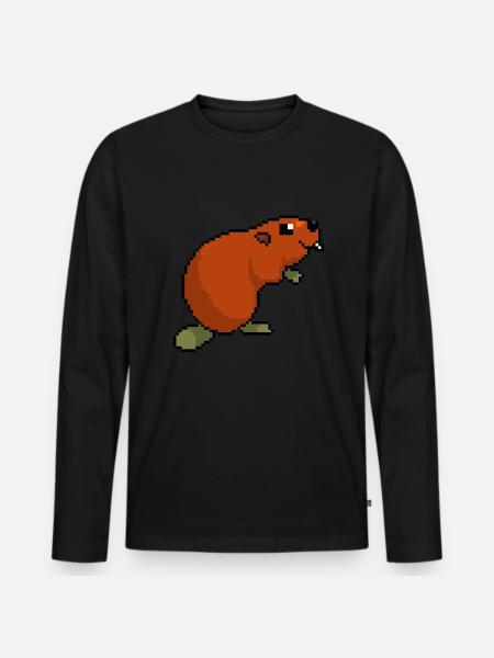 Verpixelter Biber - Lustiger Biber - Männer Premium Bio Langarmshirt - Schwarz