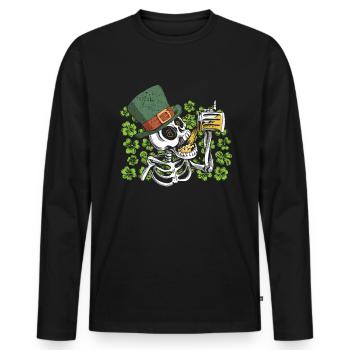 Skeleton Leprechaun Clover Beer Mug - St - Men's Premium Organic Long Sleeve Shirt - black - Front - Nico (187cm)