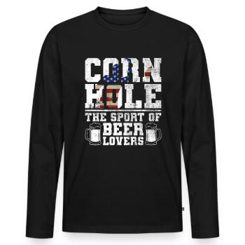 Cornhole Player Beer - Fun Cornhole - Men's Premium Organic Long Sleeve Shirt - black - Front - Nico (187cm)