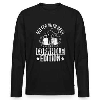 Cornhole Player Beer - Fun Cornhole - Men's Premium Organic Long Sleeve Shirt - black - Front - Nico (187cm)
