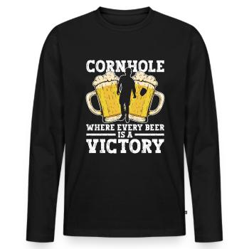 Cornhole Player Beer - Fun Cornhole - Men's Premium Organic Long Sleeve Shirt - black - Front - Nico (187cm)