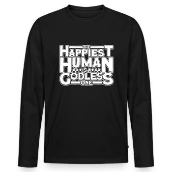 The happiest person is a godless person - Men's Premium Organic Long Sleeve Shirt - black - Front - Nico (187cm)