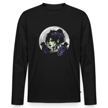 Fille gothique aux roses noires - Gothique - T-shirt manches longues Premium bio Homme - noir - Devant - Nico (187cm)