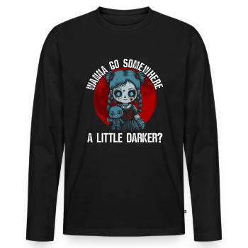 Willst du an einen dunkleren Ort gehen? Grufti - Männer Premium Bio Langarmshirt - Schwarz - Vorne - Nico (187cm)