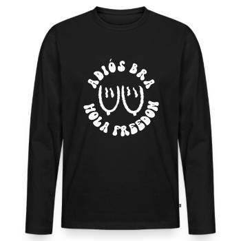 Adiós BH - Hola Freedom - Hippie Kostüm Kein BH - Männer Premium Bio Langarmshirt - Schwarz - Vorne - Nico (187cm)