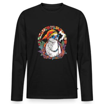 Pigeon Fumant Cannabis Herbe Hippie Peace - T-shirt manches longues Premium bio Homme - noir - Devant - Nico (187cm)