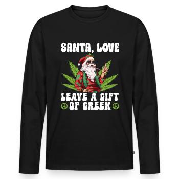 Le Père Noël et l’amour laissent un cadeau de vert - Hippie Gras - T-shirt manches longues Premium bio Homme - noir - Devant - Nico (187cm)