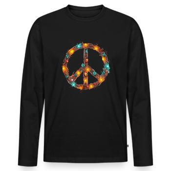 Peace Lichterkette- Hippie Weihnachten - Männer Premium Bio Langarmshirt - Schwarz - Vorne - Nico (187cm)