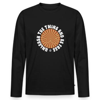 Entfessle die Zwillinge und sei frei - Kein BH - Männer Premium Bio Langarmshirt - Schwarz - Vorne - Nico (187cm)