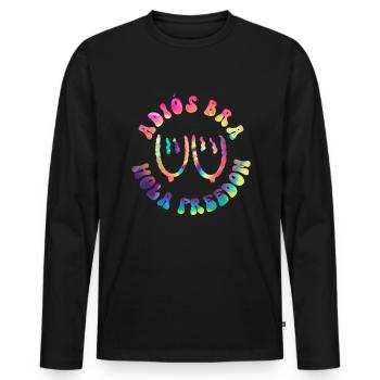 Adiós BH - Hola Freedom - Hippie Kostüm Tie Dye - Männer Premium Bio Langarmshirt - Schwarz - Vorne - Nico (187cm)