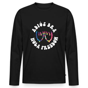 Adiós BH - Hola Freedom - Hippie Kostüm Tie Dye - Männer Premium Bio Langarmshirt - Schwarz - Vorne - Nico (187cm)