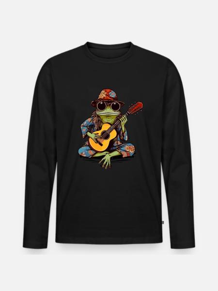 Hippie Frog Playing Guitar - Hippie Costume - Men's Premium Organic Long Sleeve Shirt - black
