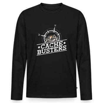 Cache Busters - Geocaching Geocacher - Männer Premium Bio Langarmshirt - Schwarz - Vorne - Nico (187cm)