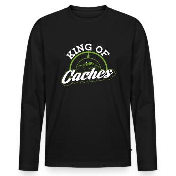 König der Caches - Geocaching Geocacher - Männer Premium Bio Langarmshirt - Schwarz - Vorne - Nico (187cm)