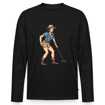 Pin up Girl Metalldetektor Sondengänger - Männer Premium Bio Langarmshirt - Schwarz - Vorne - Nico (187cm)