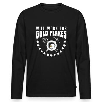 Works for gold flakes - Gold Panning Mining - Men's Premium Organic Long Sleeve Shirt - black - Front - Nico (187cm)
