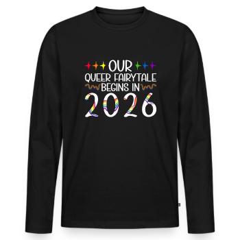 Queer Fairytale 2026 Hochzeit Homo-Ehe - Männer Premium Bio Langarmshirt - Schwarz - Vorne - Nico (187cm)