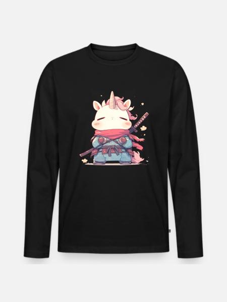 Einhorn Kawaii Japanisch - Männer Premium Bio Langarmshirt - Schwarz