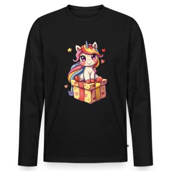 Licorne Noël Kawaii - T-shirt manches longues Premium bio Homme - noir - Devant - Nico (187cm)