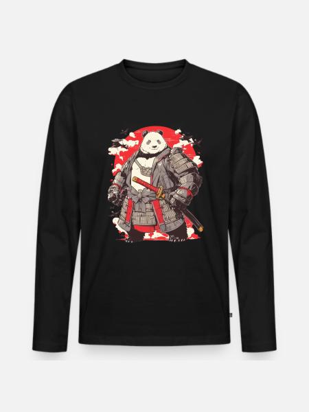 Pandabär Samurai Japanischer Riesenpanda - Männer Premium Bio Langarmshirt - Schwarz