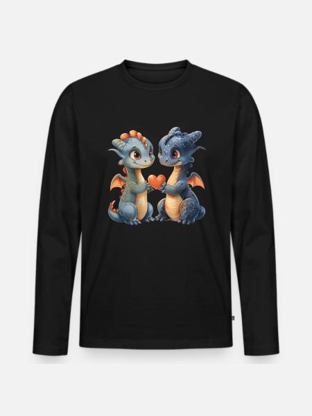 Dragon Love Saint-Valentin Mignon - T-shirt manches longues Premium bio Homme - noir