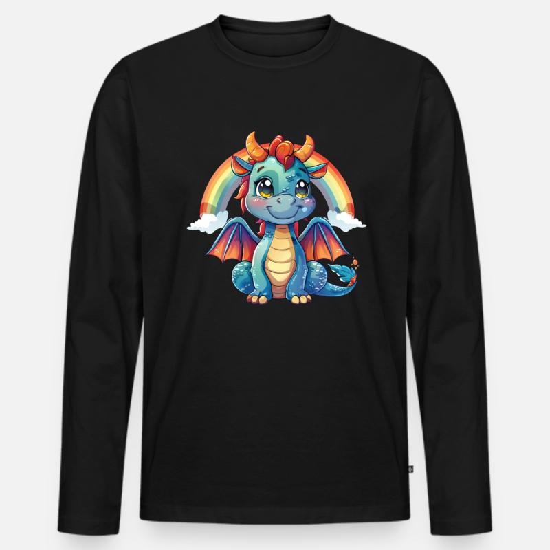 Drache Regenbogen Kawaii Drache Kinder - Männer Premium Bio Langarmshirt - Schwarz