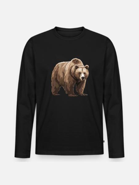 Grizzly Beer Bruine Beer - Mannen Premium Bio shirt met lange mouwen - zwart