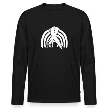 Ruban blanc du Mois de la sensibilisation au cancer du poumon - T-shirt manches longues Premium bio Homme - noir - Devant - Nico (187cm)