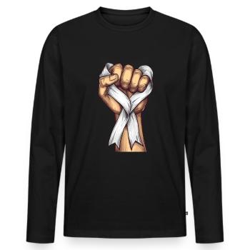 Lungenkrebs-Bewusstseinsmonat Weiße Schleife - Männer Premium Bio Langarmshirt - Schwarz - Vorne - Nico (187cm)