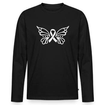 Ruban blanc du Mois de la sensibilisation au cancer du poumon - T-shirt manches longues Premium bio Homme - noir - Devant - Nico (187cm)