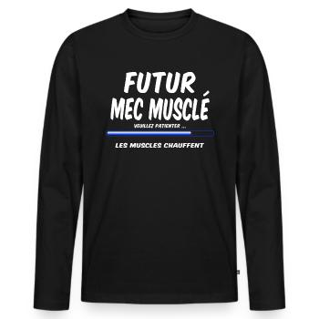 Futur mec musclé muscu musculation - T-shirt manches longues Premium bio Homme - noir - Devant - Nico (187cm)