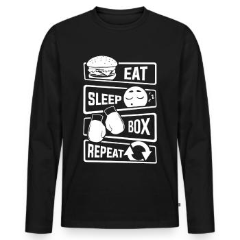 Eat Sleep Box Repeat - Boxen Boxer Uppercut Jab - Männer Premium Bio Langarmshirt - Schwarz - Vorne - Nico (187cm)
