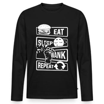 Eat Sleep Wank Repeat - Masturbate masturbation - Men's Premium Organic Long Sleeve Shirt - black - Front - Nico (187cm)