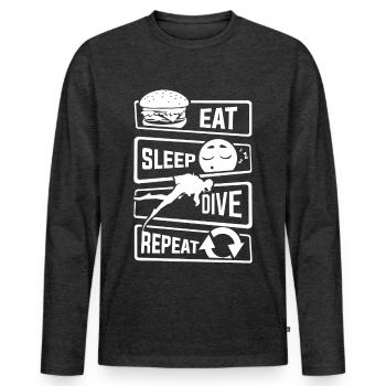 Mangez le sommeil de plongée Répétition - Divers Plongée Mer Lac - T-shirt manches longues Premium bio Homme - anthracite chiné - Devant - Nico (187cm)
