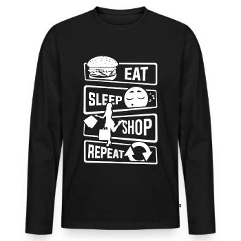 Mangez Sleep Shop Repeat - Achat de chaussures d'affaires - T-shirt manches longues Premium bio Homme - noir - Devant - Nico (187cm)