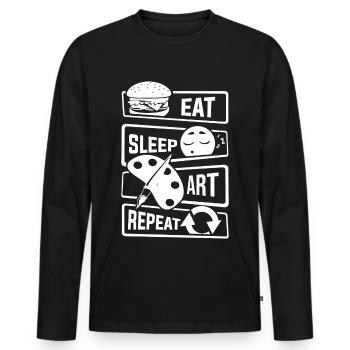 Mangez Sleep Art Repeat - Art Artiste peintre brosse - T-shirt manches longues Premium bio Homme - noir - Devant - Nico (187cm)