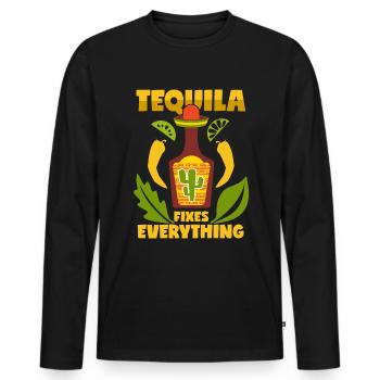 Tequila Spruch Mexiko Schnaps - Männer Premium Bio Langarmshirt - Schwarz - Vorne - Nico (187cm)