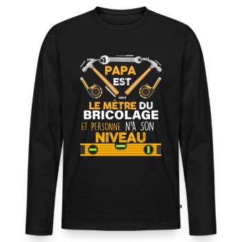Papa super bricoleur. Idée cadeau meilleur papa - T-shirt manches longues Premium bio Homme - noir - Devant - Nico (187cm)