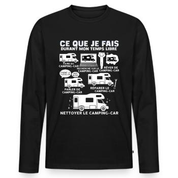 Camping-car humour idée cadeau papa maman - T-shirt manches longues Premium bio Homme - noir - Devant - Nico (187cm)