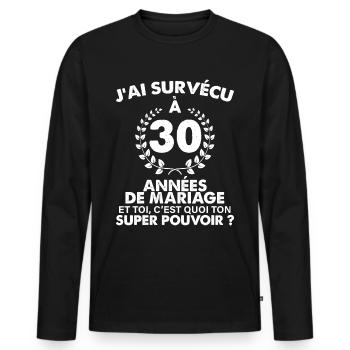 30 ans de mariage homme marié noces de perle - T-shirt manches longues Premium bio Homme - noir - Devant - Nico (187cm)