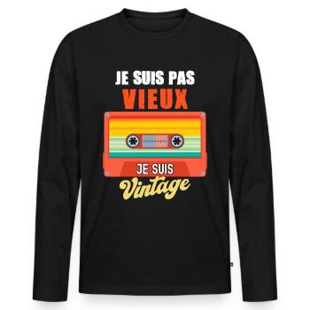 Je ne suis pas vieux je suis vintage - T-shirt manches longues Premium bio Homme - noir - Devant - Nico (187cm)
