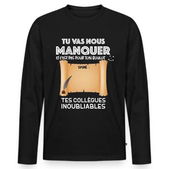 Départ collègue citation collègues inoubliables - T-shirt manches longues Premium bio Homme - noir - Devant - Nico (187cm)