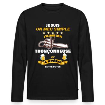 Tronçonneuse. Mec simple tronconneuse et potes - T-shirt manches longues Premium bio Homme - noir - Devant - Nico (187cm)