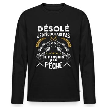 Pêcheur Citation humour Pour Papa - T-shirt manches longues Premium bio Homme - noir - Devant - Nico (187cm)
