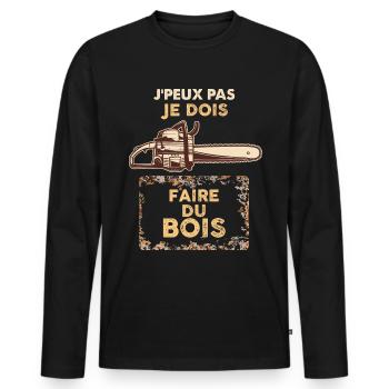 Je Peux Pas Je Dois Faire du Bois - T-shirt manches longues Premium bio Homme - noir - Devant - Nico (187cm)