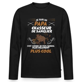 Chasseur cool Humour Chasse au Sanglier - T-shirt manches longues Premium bio Homme - noir - Devant - Nico (187cm)