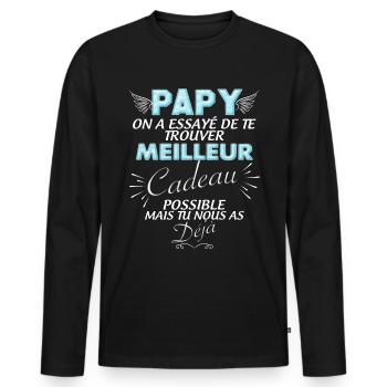 Cadeau papy Meilleur Cadeau C'est Nous - T-shirt manches longues Premium bio Homme - noir - Devant - Nico (187cm)