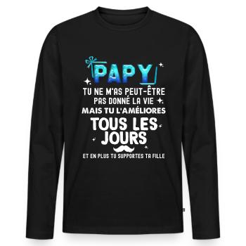 Papy Tous Les Jours Je T'Aime Cadeau Pour Papi - T-shirt manches longues Premium bio Homme - noir - Devant - Nico (187cm)